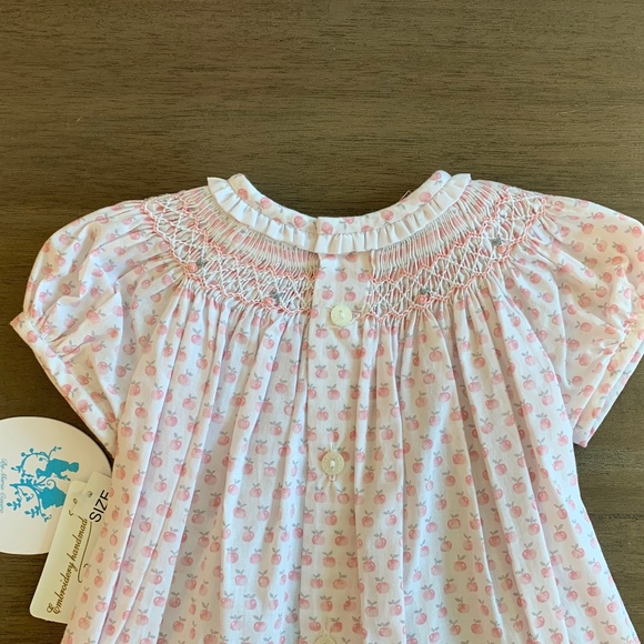 New Luli & Me Apples Print Smocked Bishop Dress - Picture 5 of 5